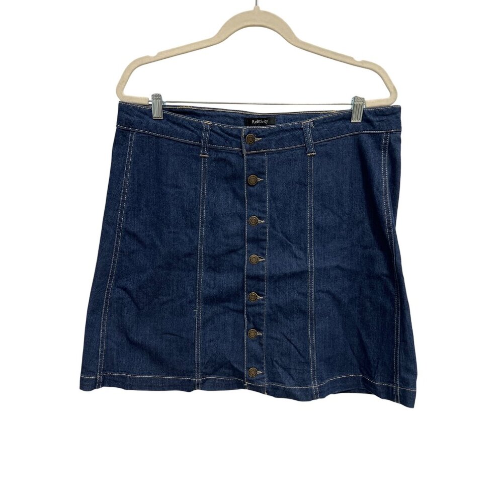 Relativity Button Front Denim Jean Skirt Womens 14 A Line Blue Medium Wash NEW